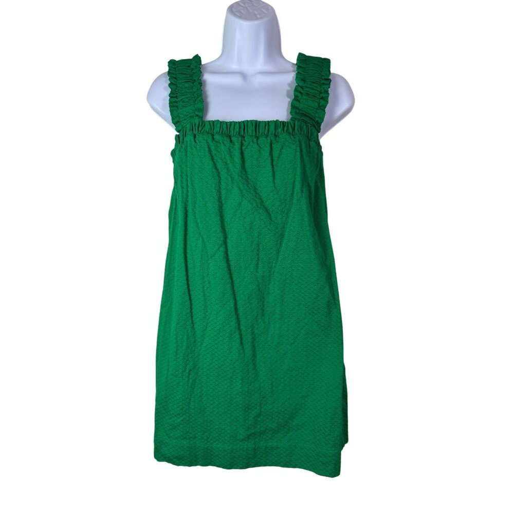 Something Navy Green Mini Dress size XS Squareneck Textured Ruffle Strap Summer